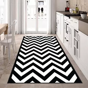 Alfombra de corredor Chevron blanca y negra, alfombra de pasillo con patrón en zigzag, - Imagen 1 de 12