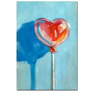 Original Candy Art Heart Lollipop Oil Painting Fun Gift for Foodie Kitchen Decor - Picture 1 of 5