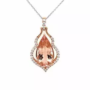 Designer AAA Natural Morganite Pear Shaped Pendant | Rose Gold 14k Halo - Picture 1 of 3