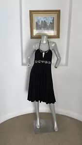 New $286 Alberto Makali Jeweled Empire Waist Sleeveless Black Dress Size 12 - Picture 1 of 12