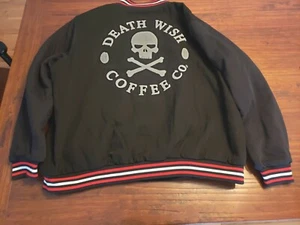 RARE Death Wish Coffee Co Embroidered Skull Lettermans Jacket Sz 4XL Mug - Picture 1 of 11