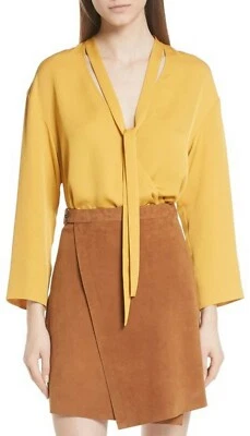 NWT Theory Silk V-neck Tie Blouse - Luxe Wrap Top for Office & Outings, SMALL - Image 1 of 4