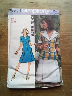 5504 Summer Pleat Skirt & Jacket Size 16 Uncut Vintage Simplicity Sewing Pattern - Image 1 of 2