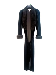 Vintage Diamond Tea Black Velvet Wrap Robe Womens Small Pockets Quiet Luxury - Picture 1 of 24