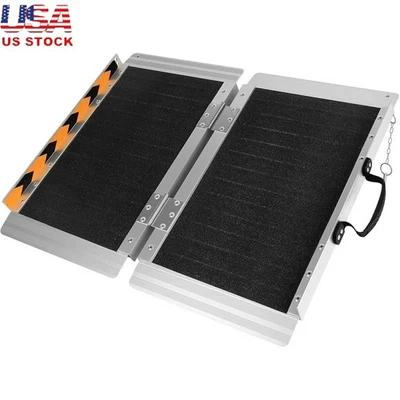 Rampa de alumínio portátil para cadeira de rodas capacidade 600 lb corrimãos de segurança dobráveis novos - Imagem 1 de 4