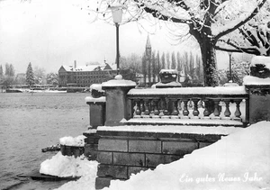 Konstanz Winteransicht Bodensee Schnee Historische Postkarte Neujahrsgruss - Picture 1 of 2