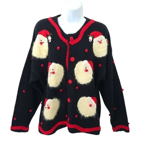 Vintage Weihnachtspullover Strickjacke L Belle Pointe Santa Clause Face Ugly Sweater - Bild 1 von 15