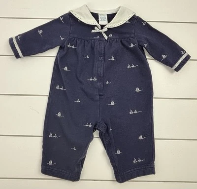 复古 GYMBOREE 尺寸 3 6m 海贼王连身裤 Little Skipper 航海蓝色 白色 — 第 1/4 张图片