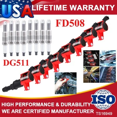 Paquete de 8 bobinas de encendido y bujías DG511 para Ford F250 F350 1999-2008 FD508 E508 Foto 1 de 4