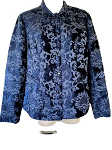 Isaac Mizrahi Live Blue Blazer Jacket NWOT Sz 6 Baroque Velvet Snaps Pockets - Picture 1 of 10