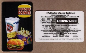 10m Burger King Logo & Whopper & Disney Toy Story Fries & Coke Logo Phone Card - Picture 1 of 3