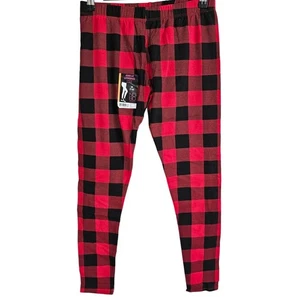 No Boundaries Juniors Sz M Ankle Leggings Black Red Buffalo Plaid - Picture 1 of 3