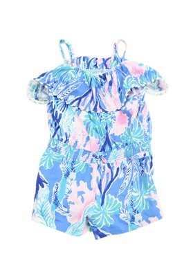 Mameluco tejido floral sin mangas con cuello redondo azul blanco 6-7 Lilly Pulitzer para niñas Foto 1 de 4