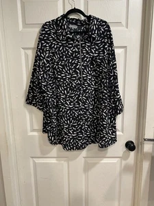 Catherine's Blouse 3X Black & White 31 X 33 Half Zip - Picture 1 of 13
