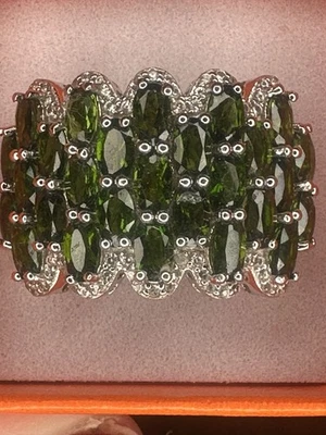 925 Sterling Silver Natural Chrome Diopside  Wide Ring Size 10 - Image 1 of 4