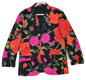 Moschino Cotton Blazer Colorful Roses 3 Button Vented Size 52/42R Classic Fit - Picture 1 of 24