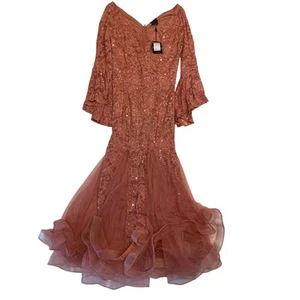NUEVO CON ETIQUETAS MIUSOL Lentejuelas Encaje Tul Dobladillo Largo Vestido de Noche Formal Sirena Vestido Rosa L - Imagen 1 de 13