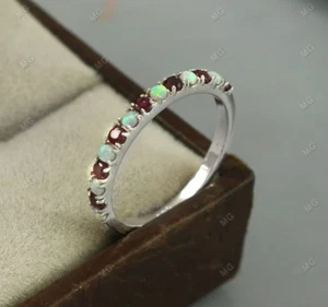 Fascia Granato Opale Regalo Compleanno Argento 925 Fede Nuziale Granato... - Foto 1 di 6