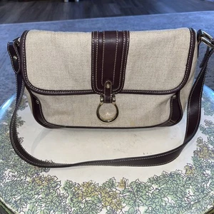 Borsa a mano Etienne Aigner Ran tela bordo pelle tracolla sella borsa borsetta - Foto 1 di 17