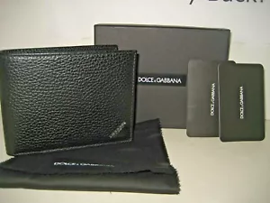NEU Dolce & Gabbana D&G Herren-Geldbörse mit Kieselsteinen aus schwarzem Leder mit Doppelfaltung Italien Box - Bild 1 von 12