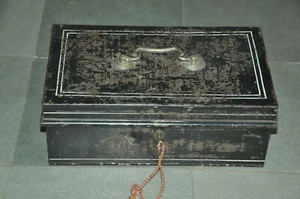 Vintage Chubb's Patent Mark Solid Black Litho Iron Safe Box,London - Picture 1 of 15