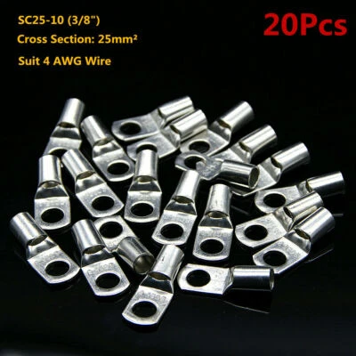 20Pcs 3/8" Wire Ring Terminal Copper Gauge 4 AWG Connectors Car Audio Terminals - Image 1 of 4