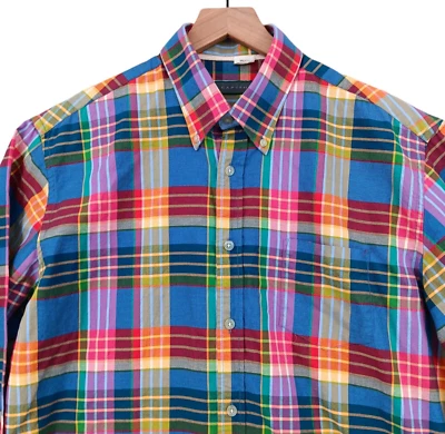Camisa tallada para hombre grande colorida a cuadros manga larga abotonada algodón preppy Foto 1 de 4