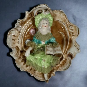 Französische Dame Plakette Wandbehang 3D Romantik Viktorianisch 50er Dresdner Spitzenstil Vintage - Bild 1 von 6