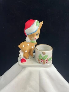 Vintage Jasco Little Reindeer Christmas Porcelain Candle Holder 5" - Picture 1 of 7