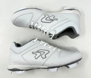 RINGOR ' FLITE SOFTBALL CLEATS ' WHITE/ SILVER ' MOLDED ' SIZE 10 - Picture 1 of 6