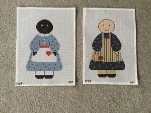 2 Hand-painted Needlepoint Canvases Girls - Picture 1 of 4