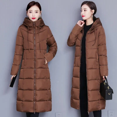 Mujeres Damas Abrigo de Invierno Extra Largo Acolchado Acolchado Puffer Chaqueta Cálido Con Capucha Foto 1 de 4