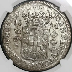 1814-B NGC XF Det Brazil 960 Reis Overstruck Peru 8 Reales 1805 Coin (21011202C) - Picture 1 of 6