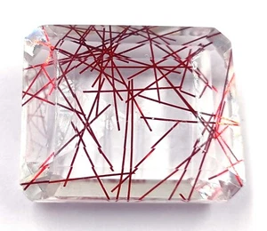 231 Ct Red Rutilated Quartz Certified Transparent Emerald Cut Loose Gems 5AIZ - Picture 1 of 7
