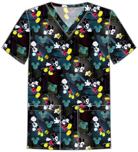Mickey Mouse Cherokee Scrubs Disney Tooniforms Mens V Neck Top TF788 MKVX - Picture 1 of 6