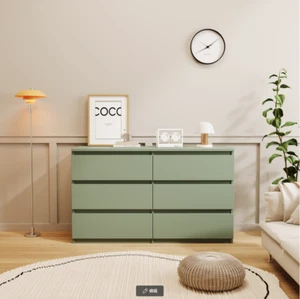 Green 6 Drawer Chest of Drawers Cabinet Wood Storage Dressers Table for Bedroom - Picture 1 of 5