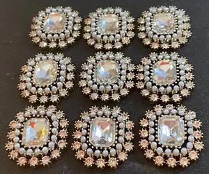 9 Faux Diamond and Pearls Brooch DIY Pieces Approx. 3/4" - Picture 1 of 3