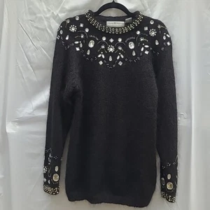 Maggie Lawrence Womens Mohair Blend Sweater Beaded Jeweled Luxury Soft Cozy SZ S - Picture 1 of 10