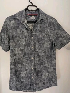 Tommy Hilfiger Men's Shirt XS Custom Fit Indigo Yarns Linen Blend Short Sleeve - Foto 1 di 12
