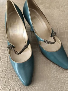 Vintage Christian Dior Gold Teal Unusual Heels  Eur 39 - Picture 1 of 7