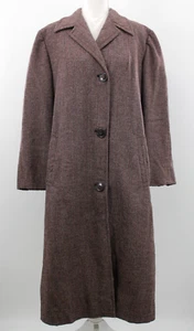 VTG Women's 50s Brown Flecked Trench Coat 1950s Sz M/L Empire Long Coat - Picture 1 of 23