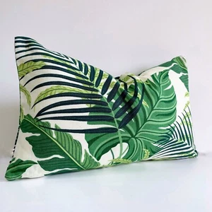 SANDERSON ‘MANILA’ GREEN/IVORY LINEN BLEND FABRIC CUSHION COVER 12" X 20" - Picture 1 of 5