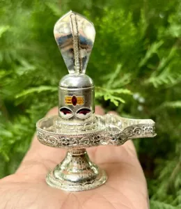 999 reines Silber Shivling Shiva Lingam, Naag Schlange, Shiv Puja Jaldhari Yoni 35 gm - Bild 1 von 7