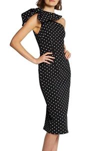 BY JOHNNY ASYMMETRIC BOW MIDI DRESS IN BLACK SIZE 10 - Picture 1 of 11
