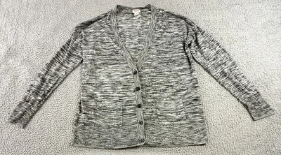 Mossimo Gray White Women Size XL Striped Tight Knit V-Neck Boho Cardigan Sweater - Image 1 of 4