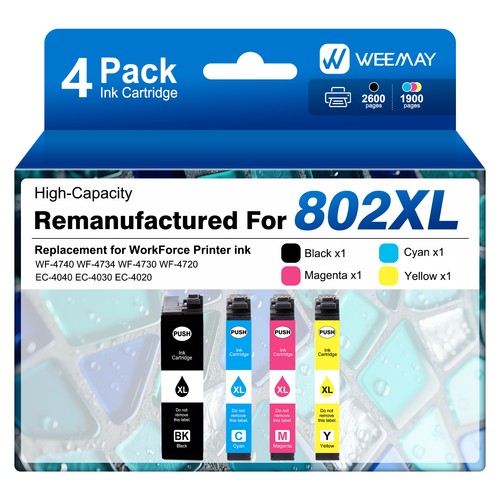4PK 802XL Ink Cartridges For Epson WorkForce Pro WF-4720 WF-4730 WF ...