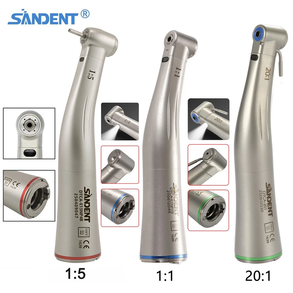 SANDENT NSK StyleDental pieza de mano eléctrica 1:5 1:1 20:1 contra ángulo LED fibra óptica Reino Unido
