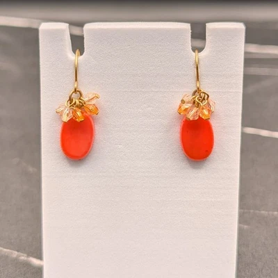 Pendientes Colgantes Cuentas Naranja con Racimo de Cristal Tono Dorado Otoño Boho Foto 1 de 4