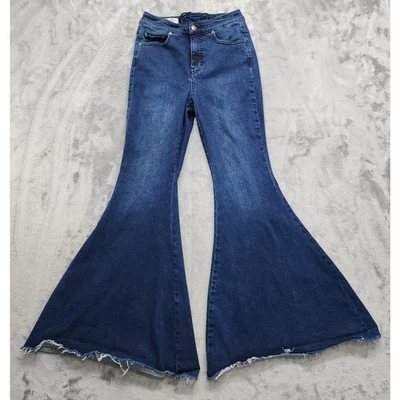 Calça jeans feminina Free People We The Free 29 azul Crvy Ma Cherie com cadarço parte inferior do sino - Imagem 1 de 4