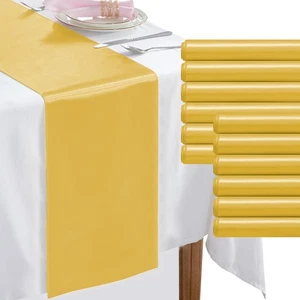 12 Pack 12x108 Inch Gold Satin Silk Table Runner for Wedding Banquet Birthday - Picture 1 of 6